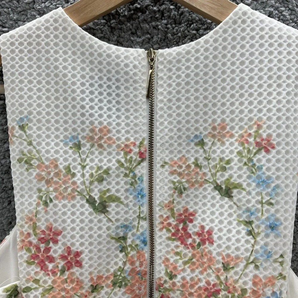 Anthropologie Erin Fetherston Dress Women 6 Cream Floral Retro Party Ladylike